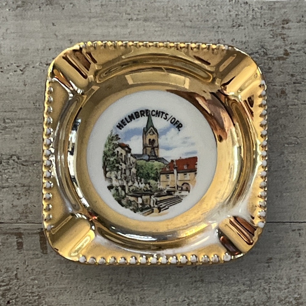 Gebr Bauer Bavaria HELMBRECHTS/OFR Porcelain Vintage Ashtray‎ With Gold Accents
